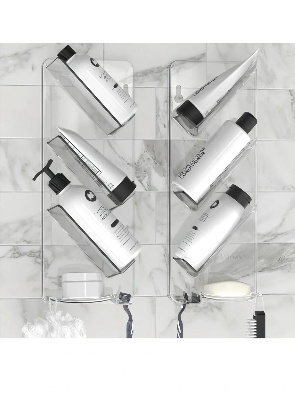 Shower Gem Shower Caddy Organizer - Clear Wall-Mounted Bath Shelf